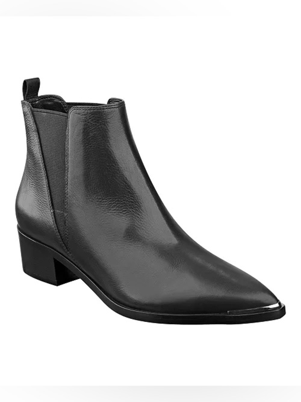 Marc Fisher Black Pointed Leather Chelsea Booties